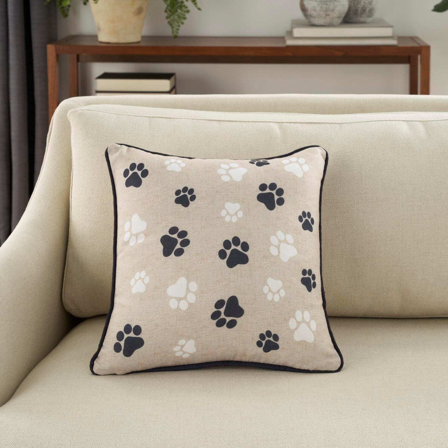 Nourison Pet Beds & Houses Emb Paw Prints Black 14" x14" Throw Pillow