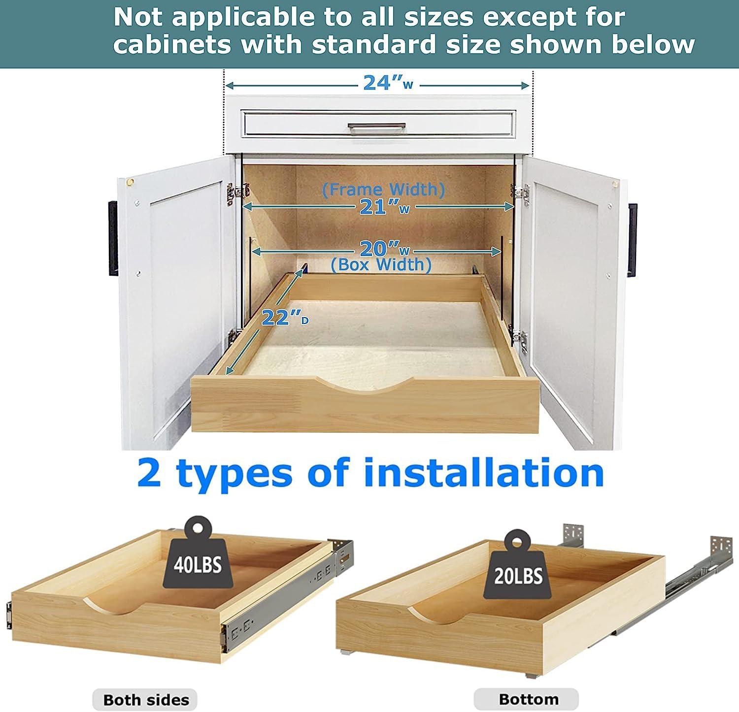 Natural Wood 20" Wide Pull-Out Kitchen Cabinet Drawer