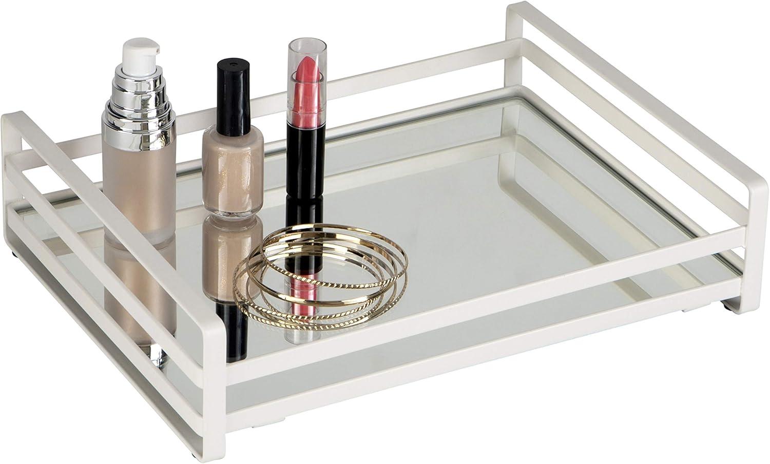 Home Details Flat Wire Large Vanity Tray White : Microfiber, Machine Washable, Non-Slip Backing