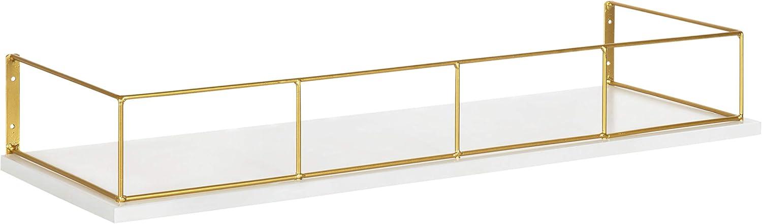 Kate and Laurel Benbrook Wood Shelf, 24" x 8", White and Gold, Modern Glam Storage Shelf