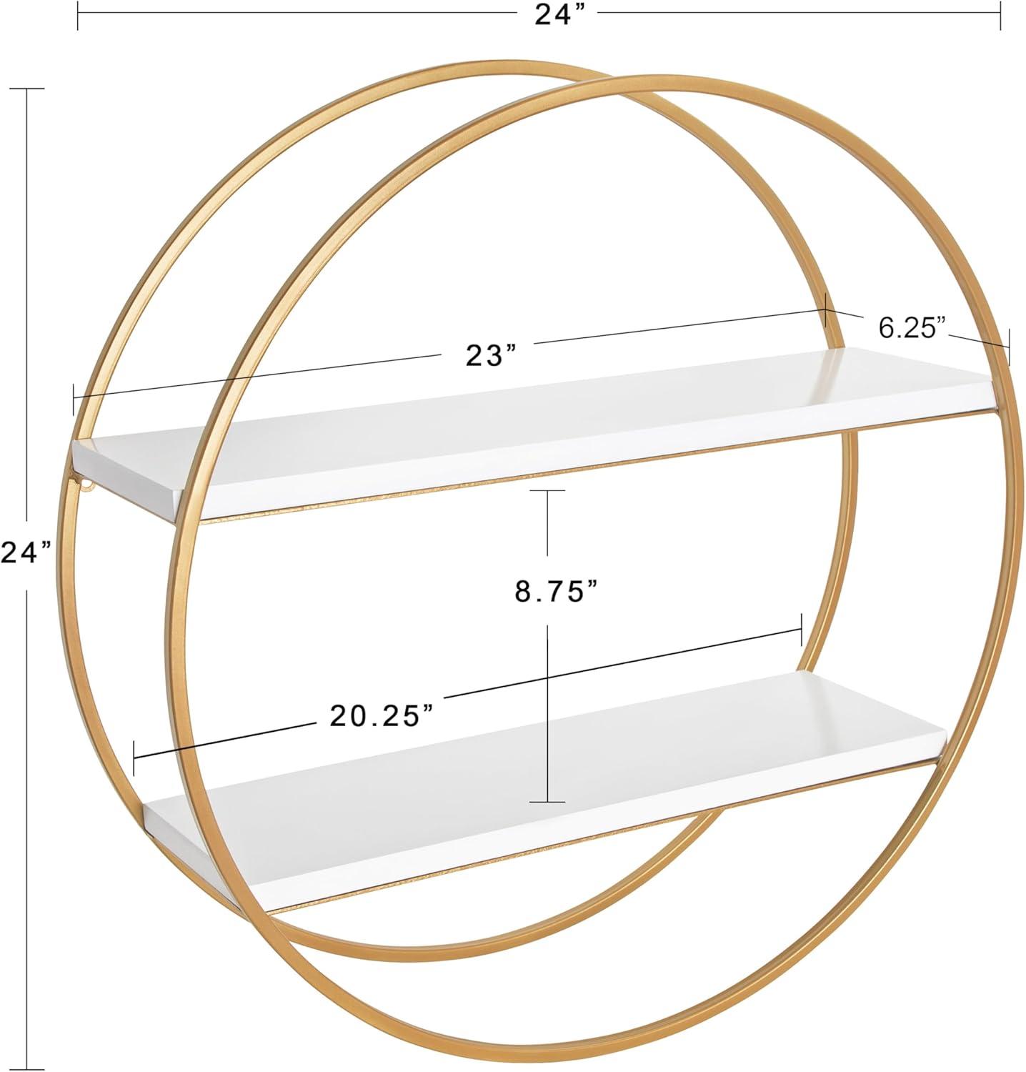 26" White and Gold Wood Floating Wall Shelf