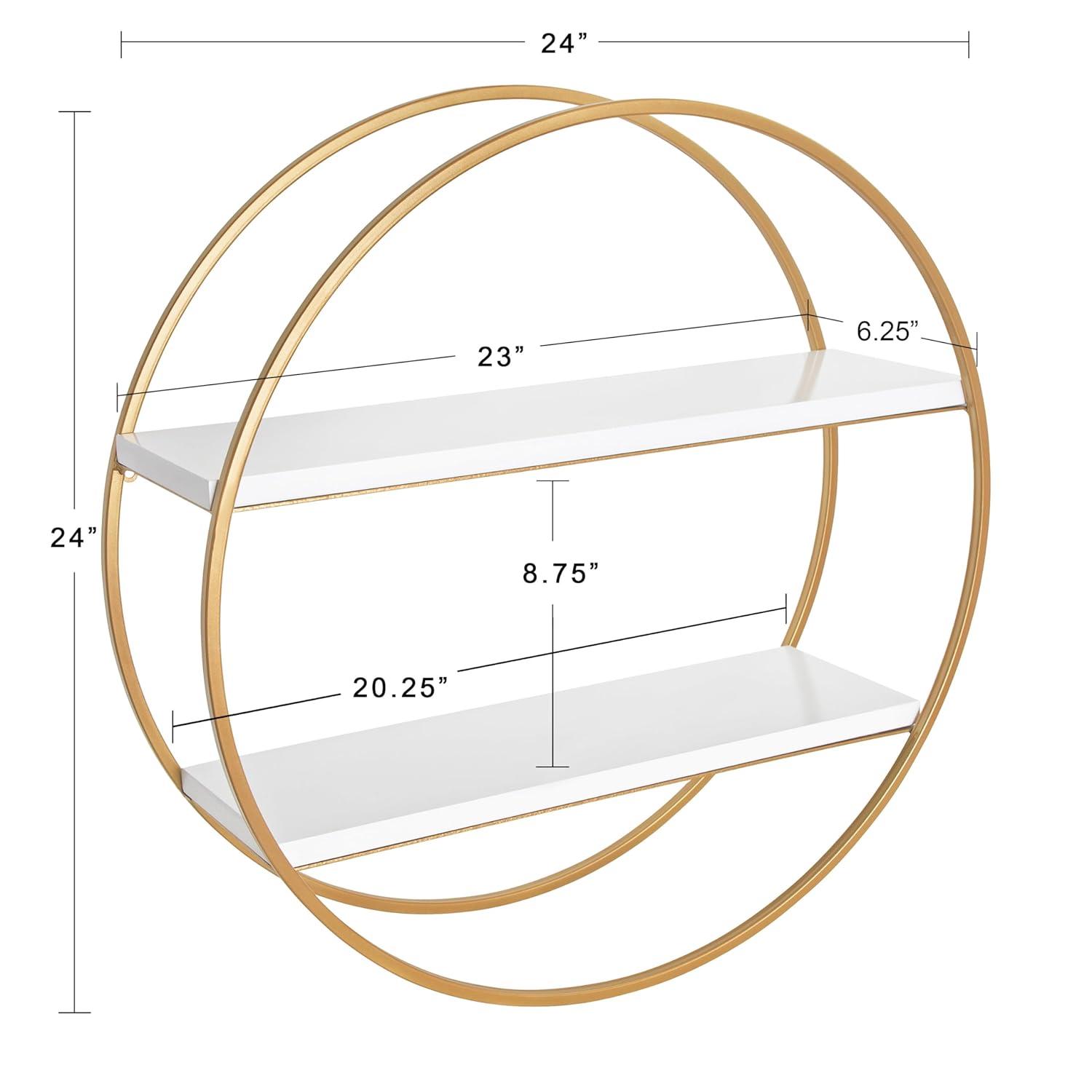 Kate & Laurel All Things Decor 24" Diameter Sequoia Wood and Metal Round Wall Shelf White: No Assembly, 2-Tier Storage