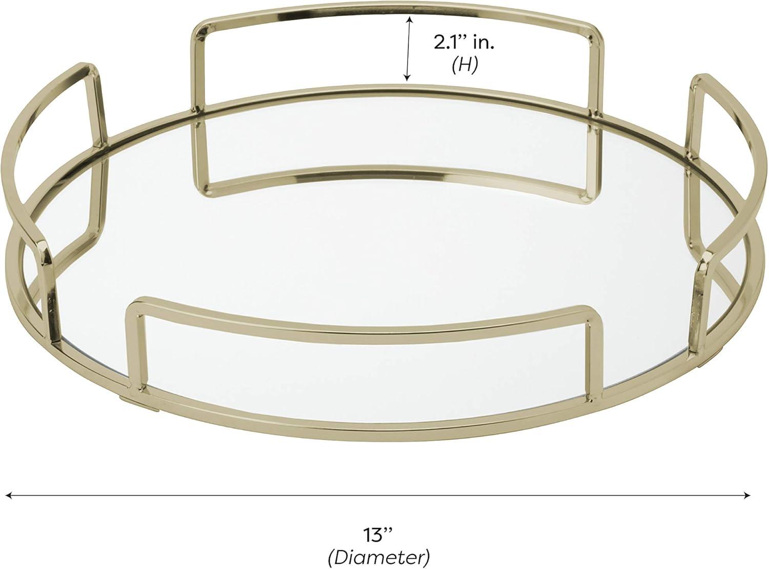 Home Details Modern Round Mirror Vanity Tray in Satin Gold