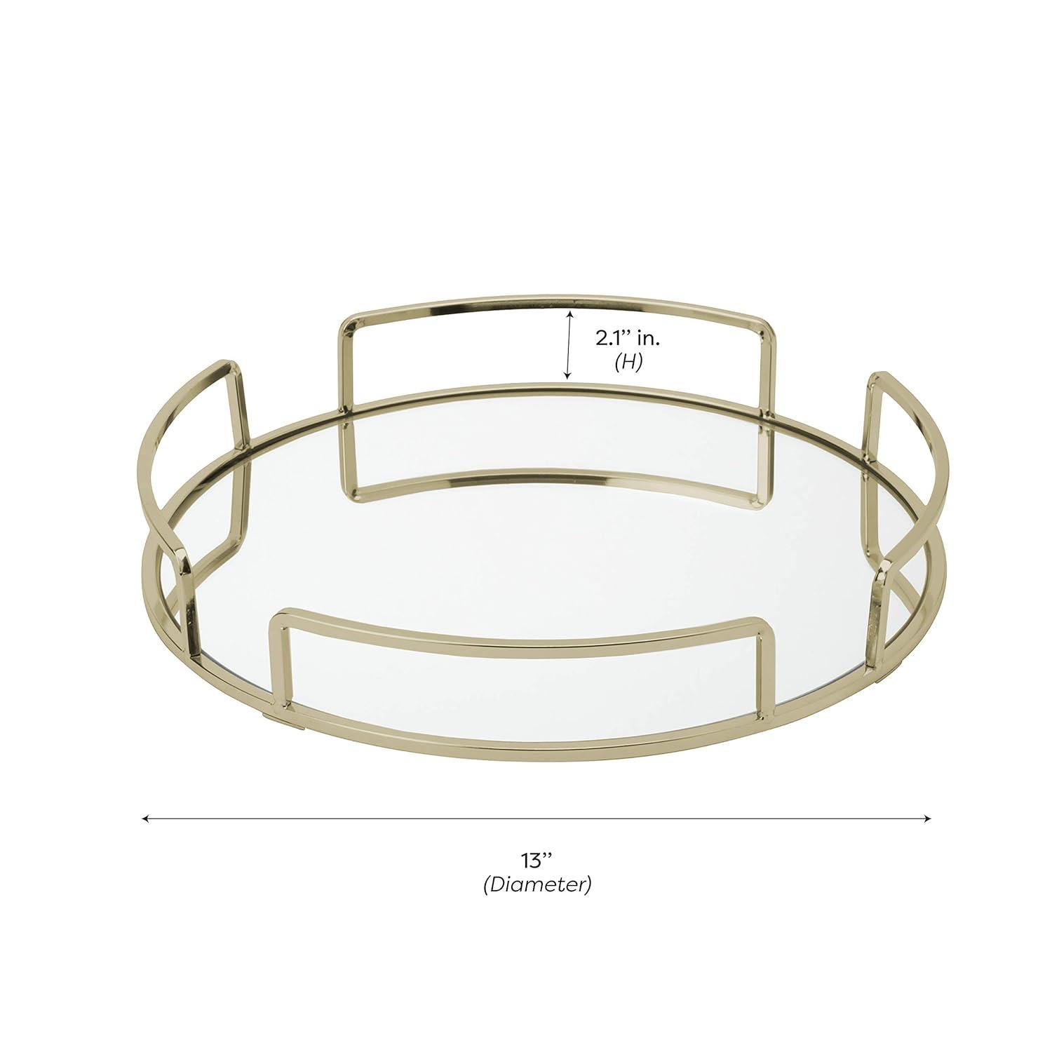 Home Details Modern Round Mirror Vanity Tray in Satin Gold