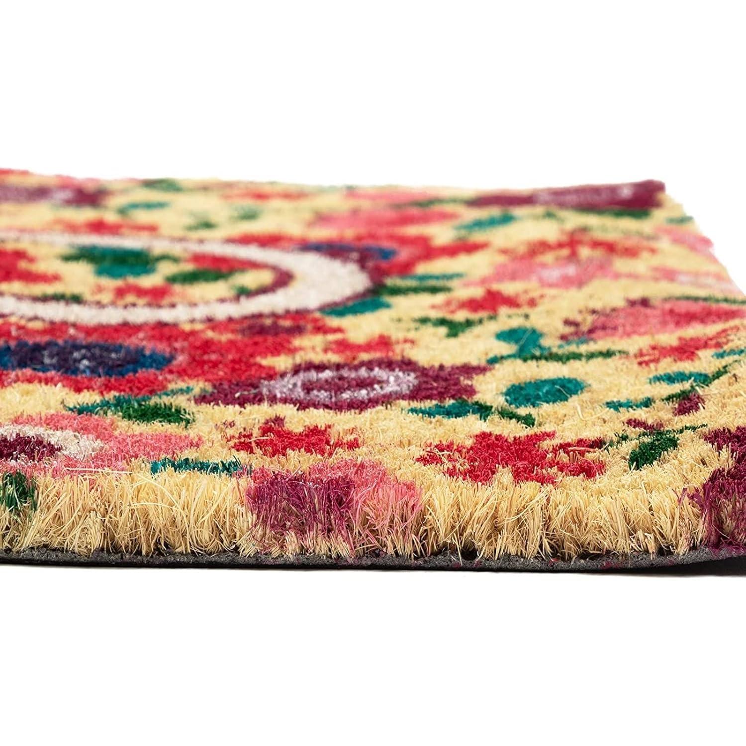 Juvale Natural Spring "Hello" Floral Coir Doormat for Front Door, 17 x 30 Inches, Ideal for Door Entrance and Patio