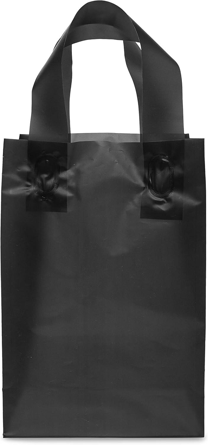 Black Frosted Plastic Gift Bags with Handles, 6x3x9 inches