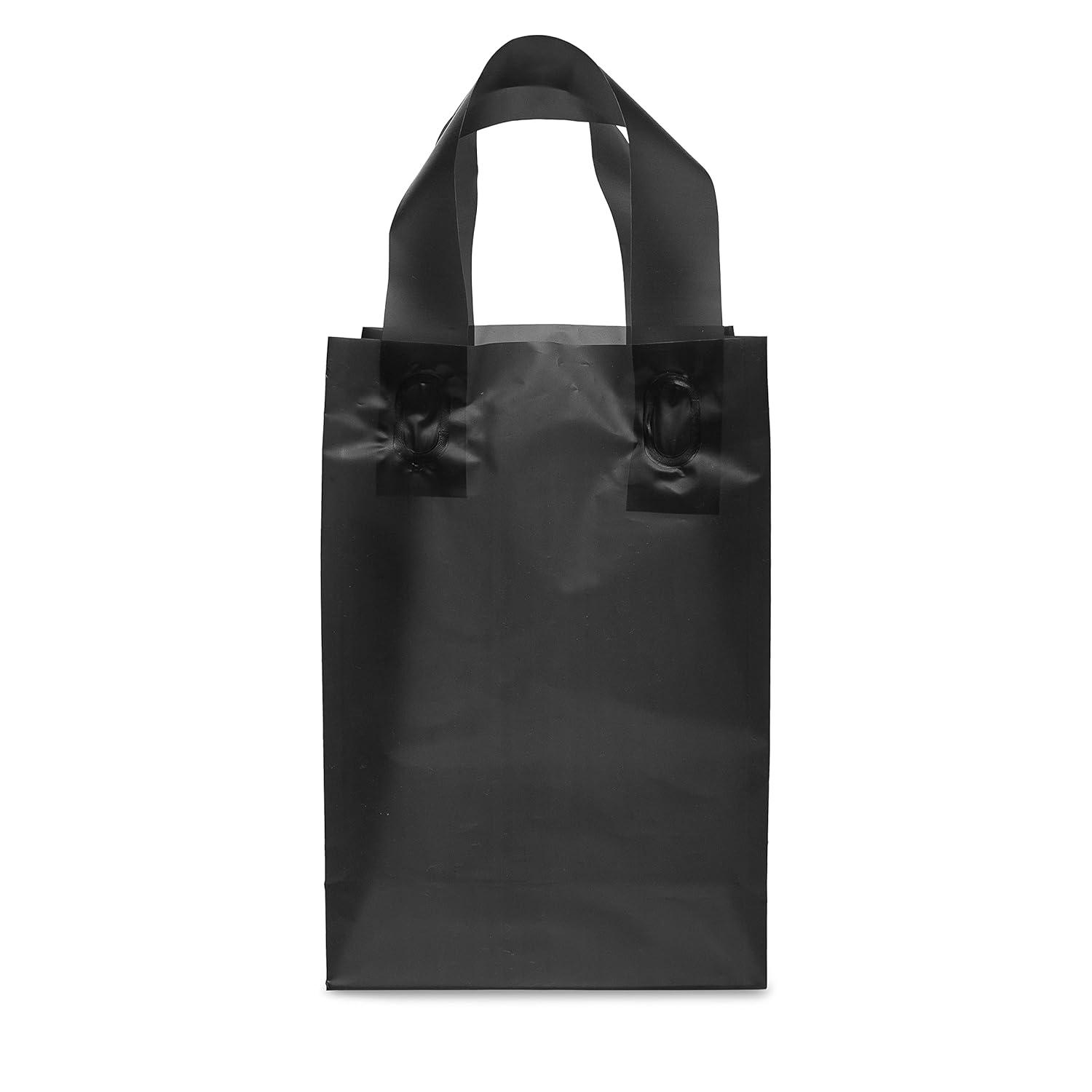 Black Frosted Plastic Gift Bags with Handles, 6x3x9 inches