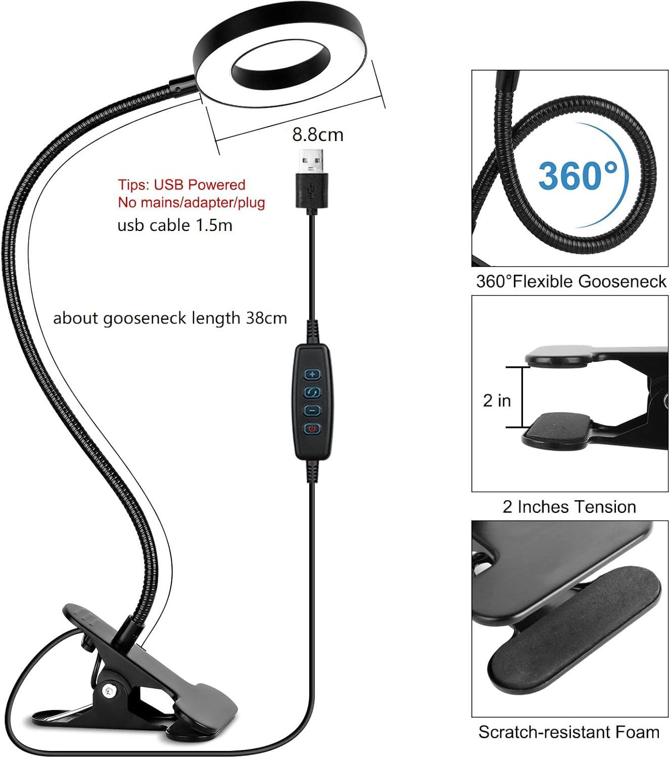 Black Adjustable Clip-On Lamp with Flexible Gooseneck