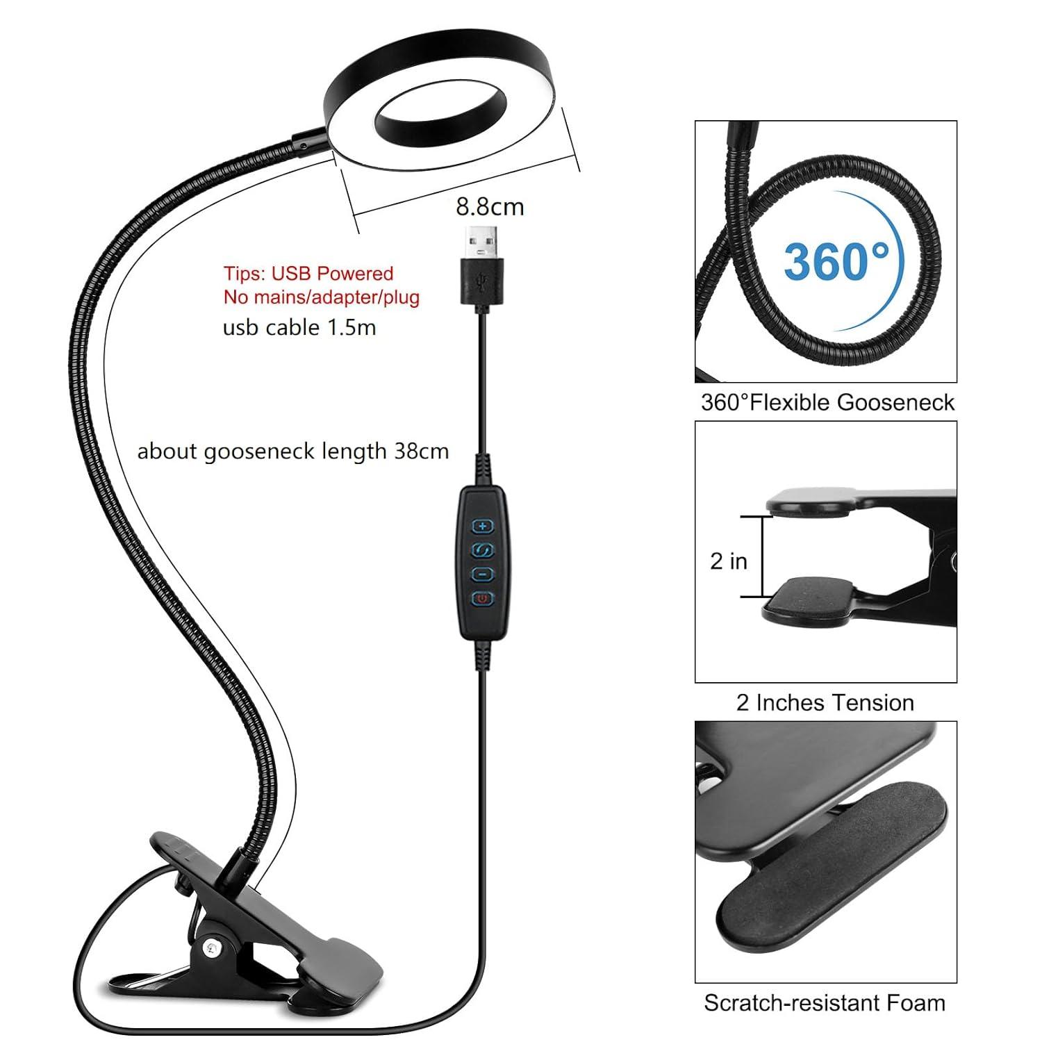 Desk Clip on Lamp for Reading Home Office, 10 Dimmable Brightness 3 Modes, Clamp Light for Bed Headboard