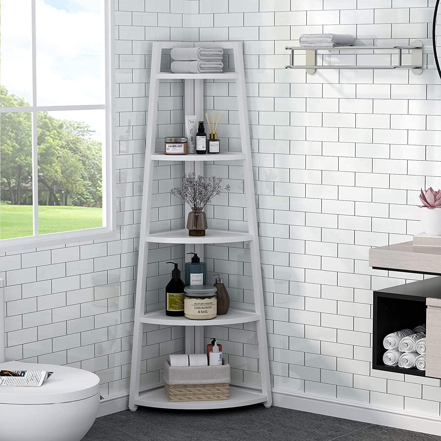 Hommoo 5-Tier Corner Shelf, 70" Tall Corner Ladder Shelf Small Bookshelf White