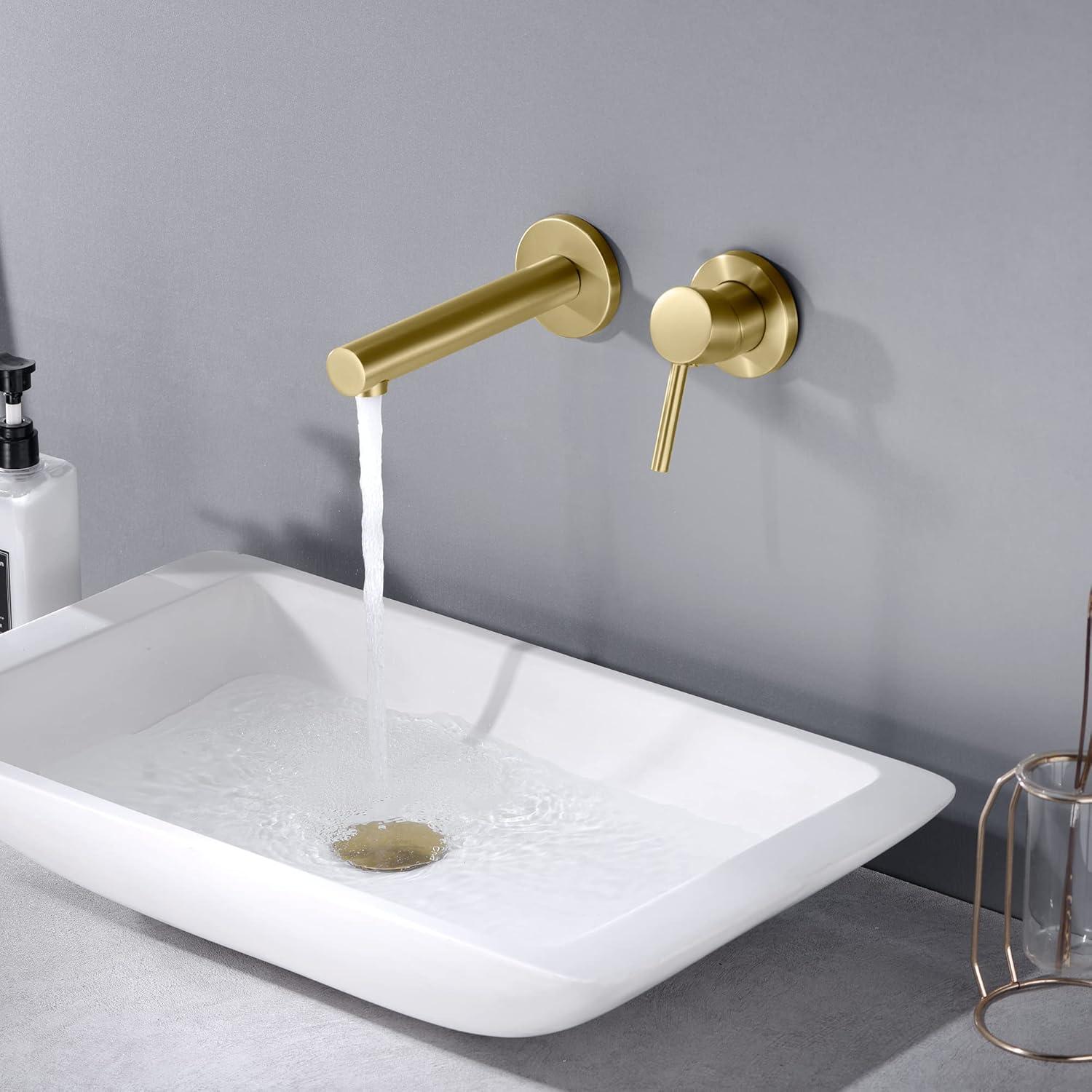 Bathroom Sink Faucet, Ssingle Handle Wall Mount Lavatory Faucet, Bathroom Vanity Faucet With Brass Rough-in Valve