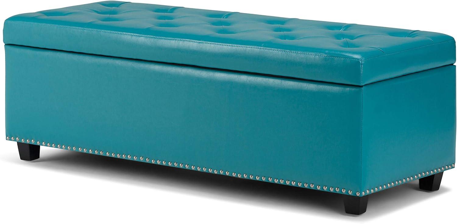 Mediterranean Blue Tufted Bonded Leather Large Storage Ottoman