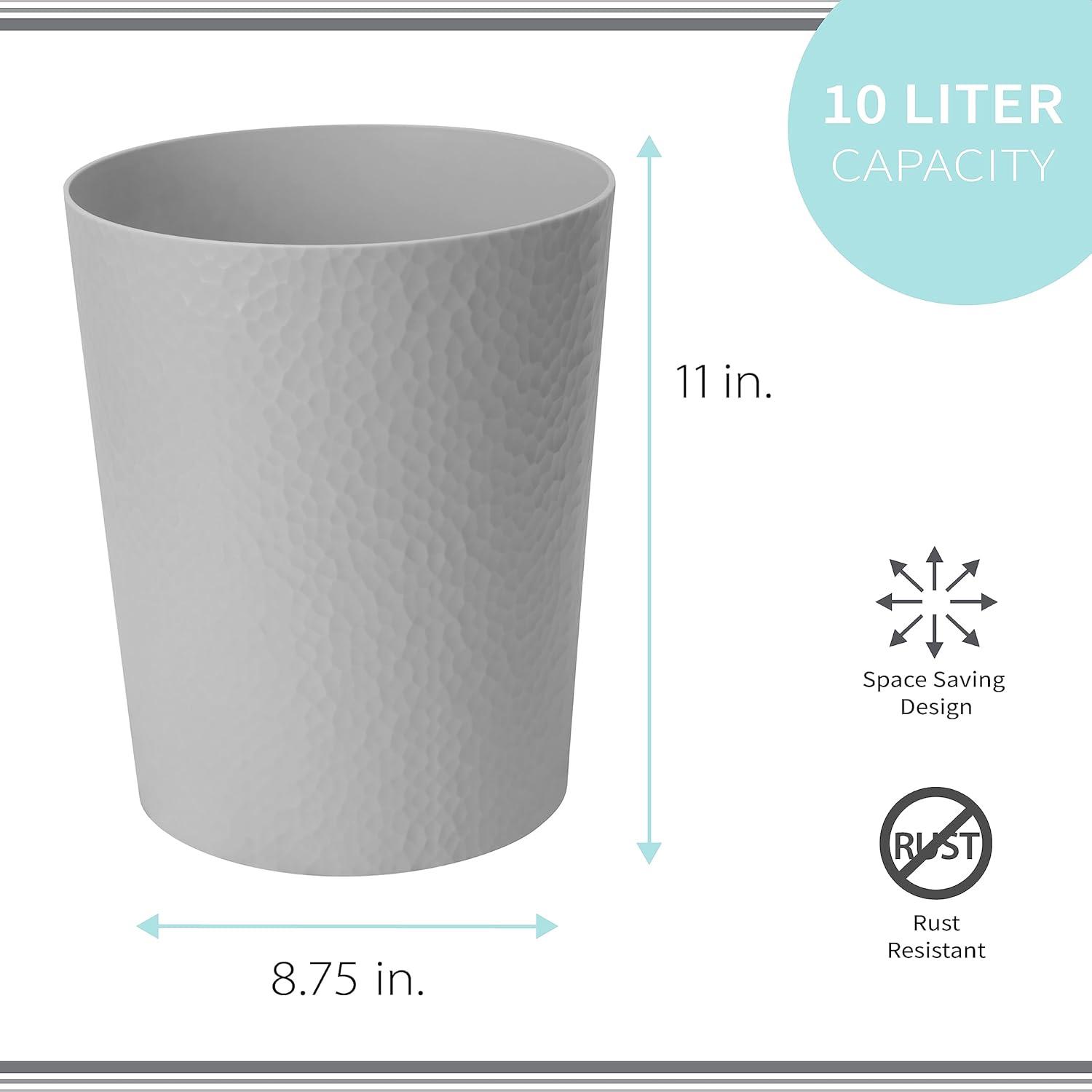 Bath Bliss 2 Pack 10 Liter Hammered Textured Bathroom Trash Can Wastebasket, Pewter