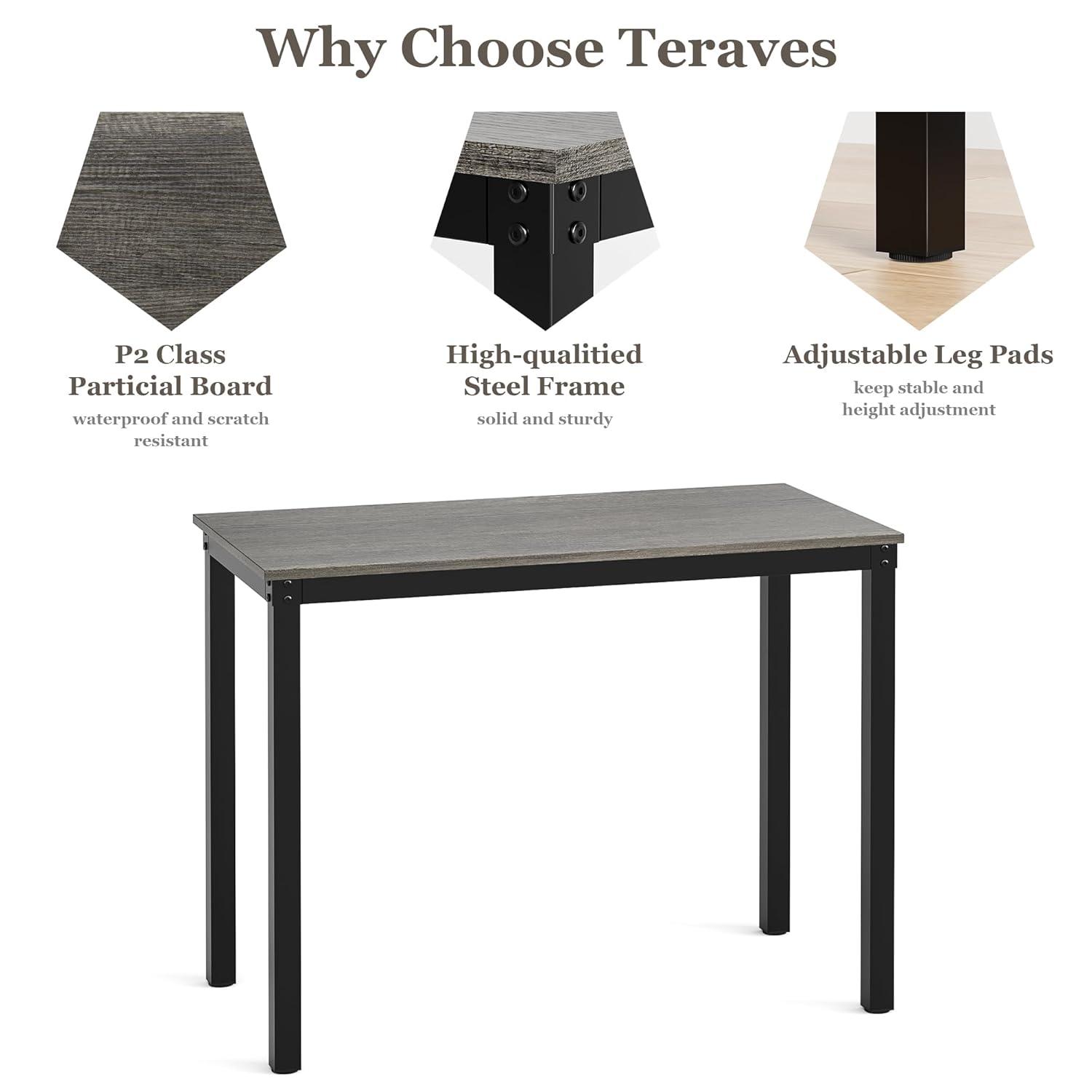 Teraves Computer Desk/Dining Table Office Desk Sturdy Writing Workstation for Home Office (39.37“, Black Oak)