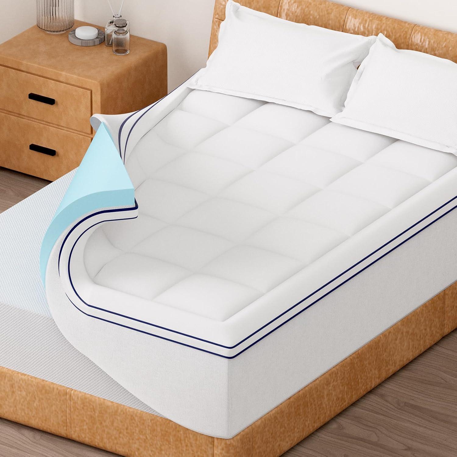 VEVOR Mattress Topper Premium Memory Foam Fiber Fill 4 in Thickness