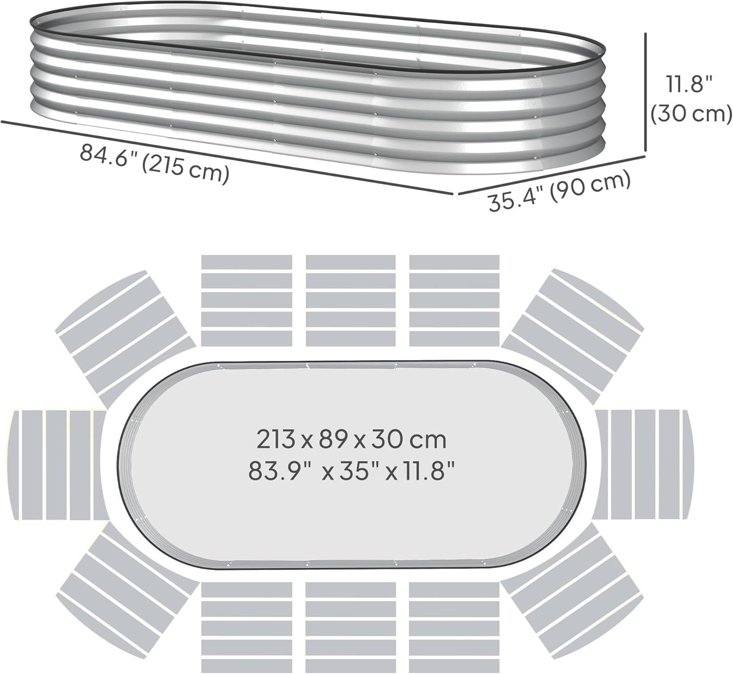 Outsunny 2PCS Galvanized Raised Garden Bed, 7' x 3' x 1' Raised Beds for Gardening with Metal Plant Stakes, Silver