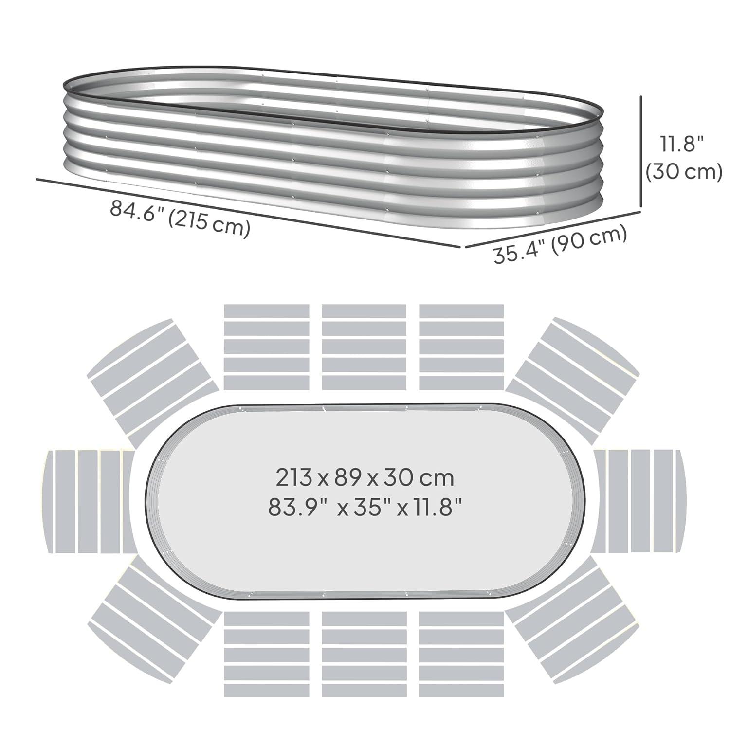 Outsunny 2PCS Galvanized Raised Garden Bed, 7' x 3' x 1' Raised Beds for Gardening with Metal Plant Stakes, Silver