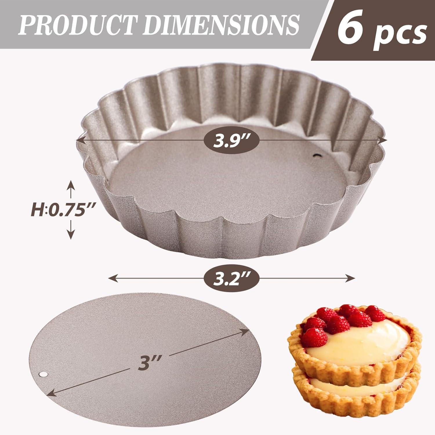 Webake 4 Inch Mini Tart Pan Set of 6, Non-Stick Small Tart Mold Quiche Pans with Removable Bottom Mini Tart Tins
