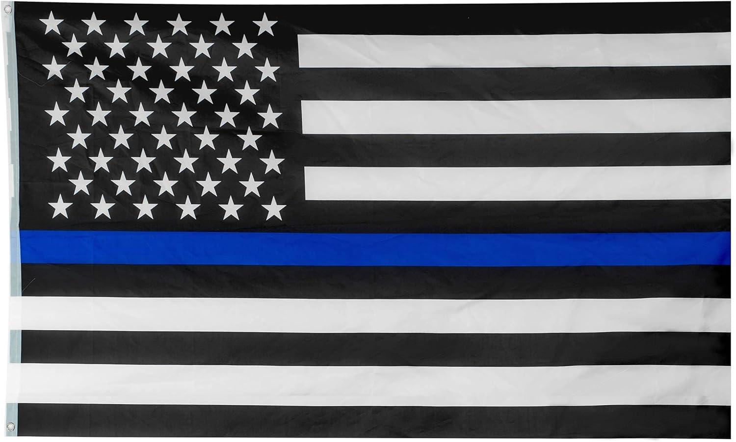 Thin Blue Line Flag United States Policeman Banner Polyester 3x5 Foot Flags Vivid Color and UV Fade Resistant Flag Outdoor Banner