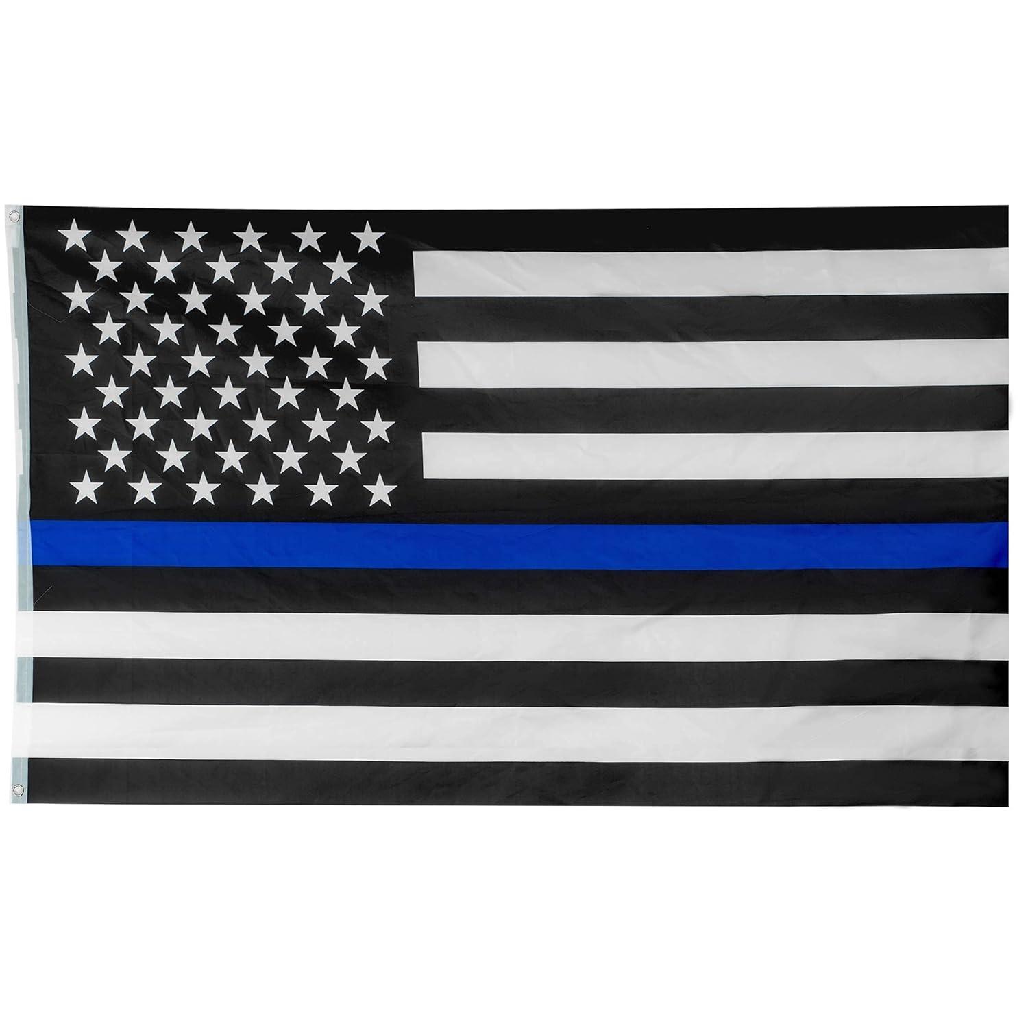 Thin Blue Line Flag United States Policeman Banner Polyester 3x5 Foot Flags Vivid Color and UV Fade Resistant Flag Outdoor Banner