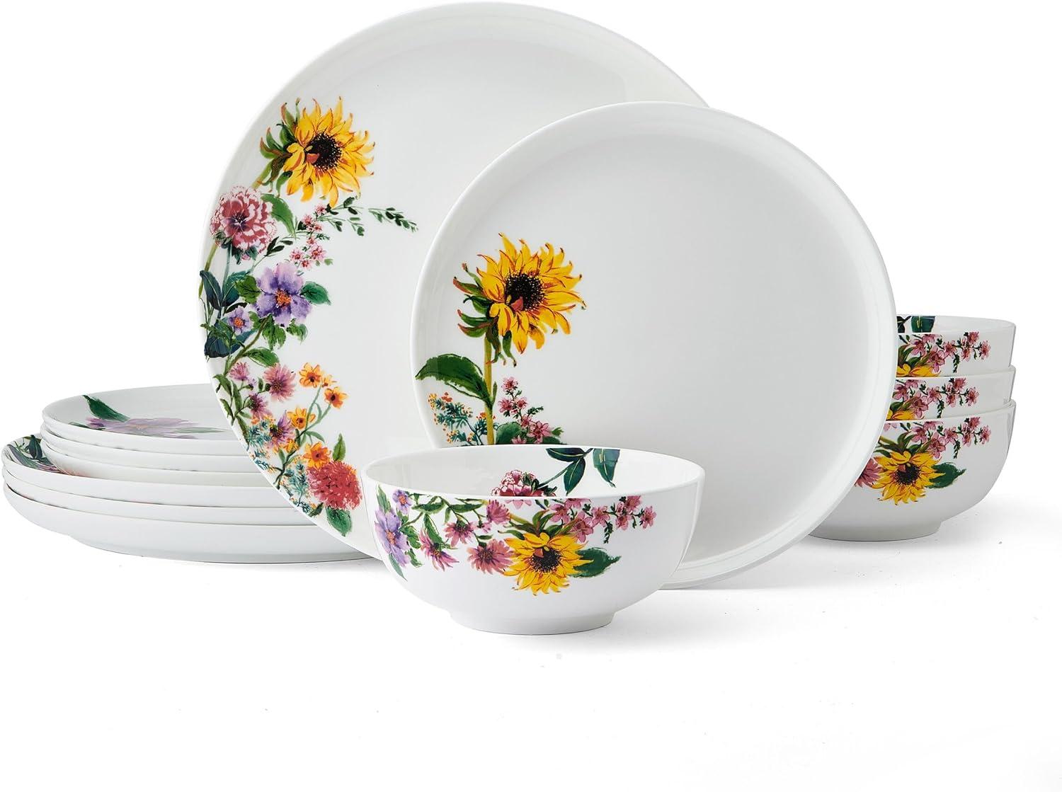 Garden of Petals Floral Porcelain 12-Piece Dinnerware Set, Service for 4