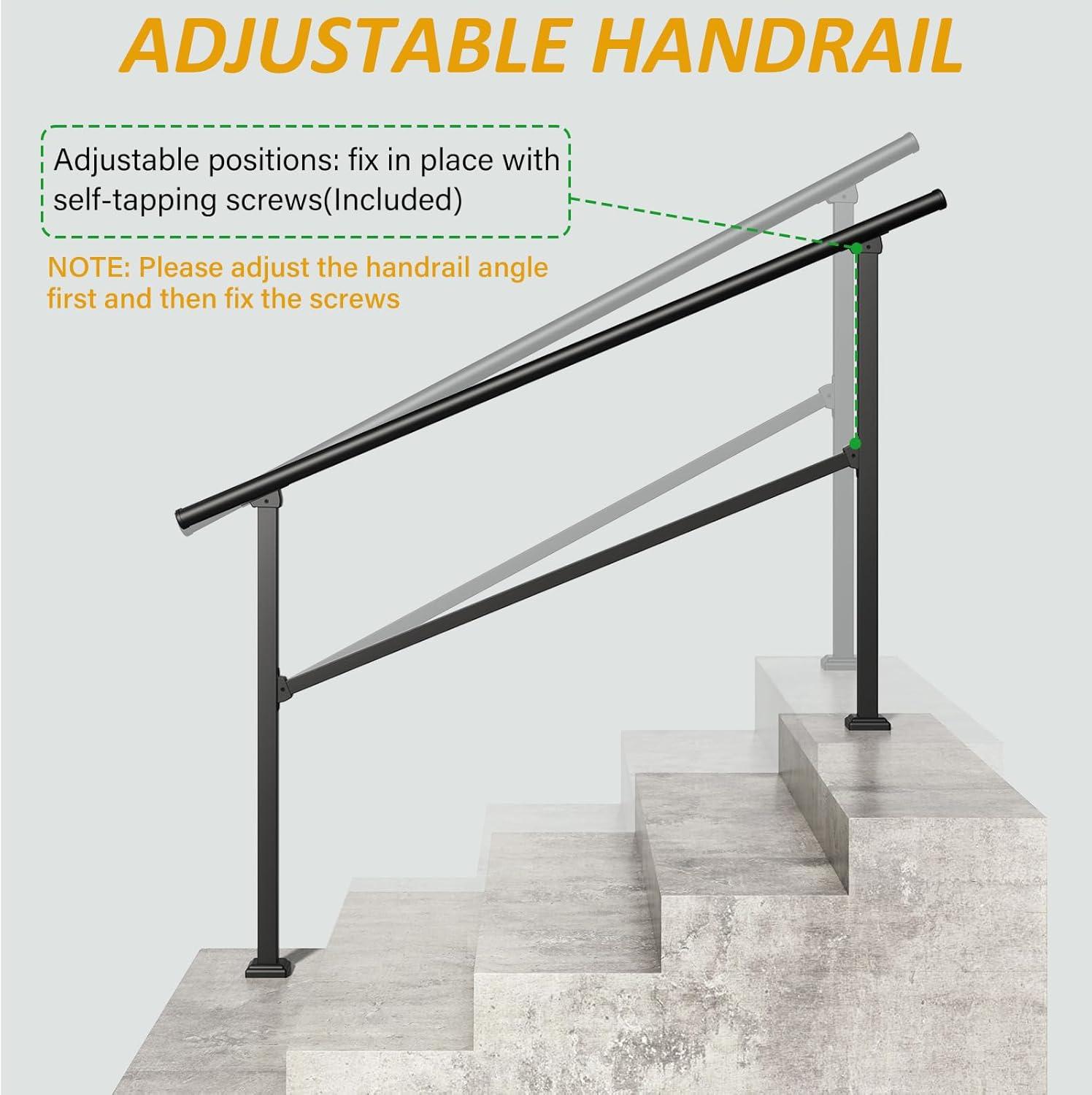 ROOMTEC 2 Pack 5 Step Handrails - Outdoor Safety Hand Rails, Black Wrought Iron Stair Railing Kit (4-5 Steps)