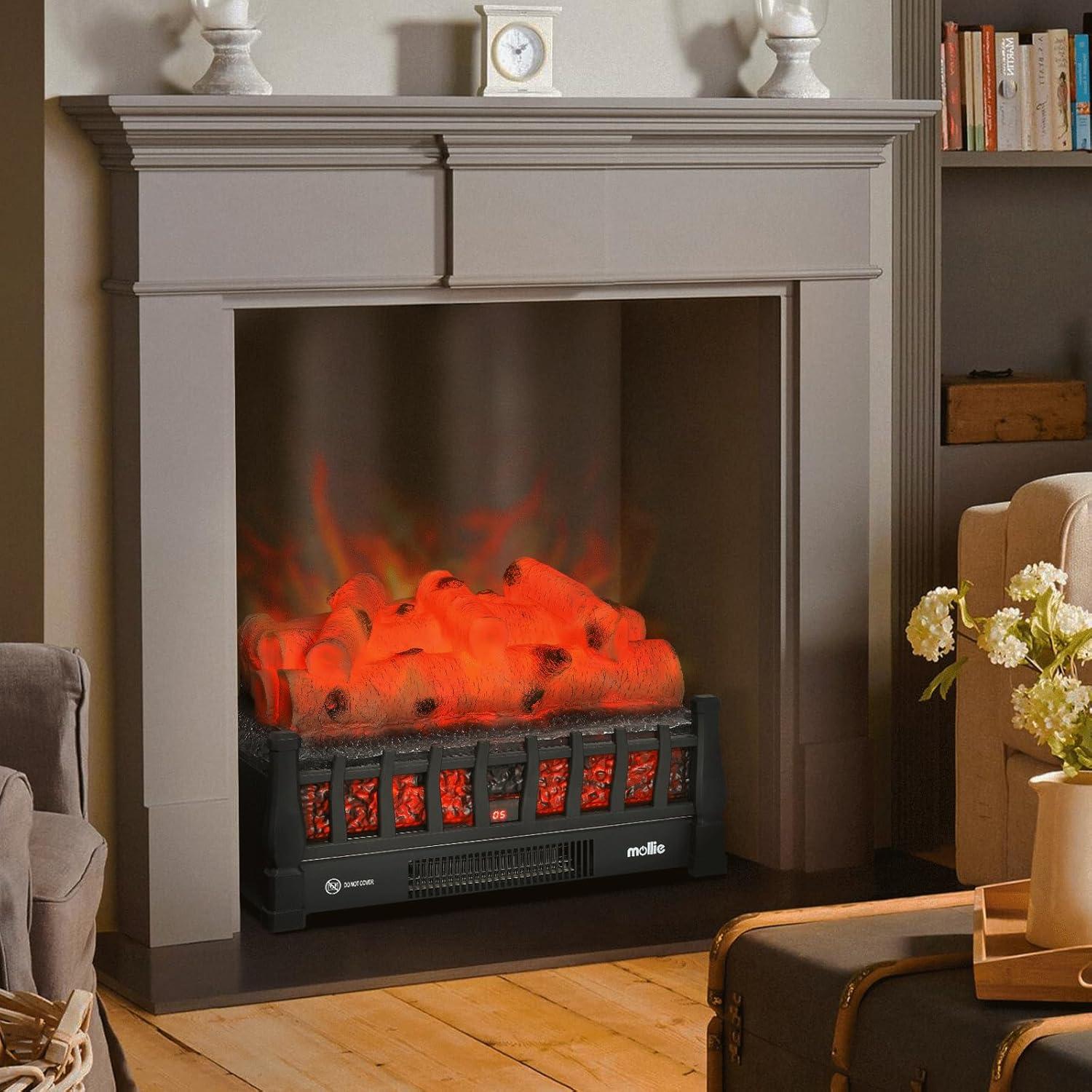 20" Electric Fireplace Log Set Heater with Realistic Ember Bed, Remote, Adjustable Flame Brightness