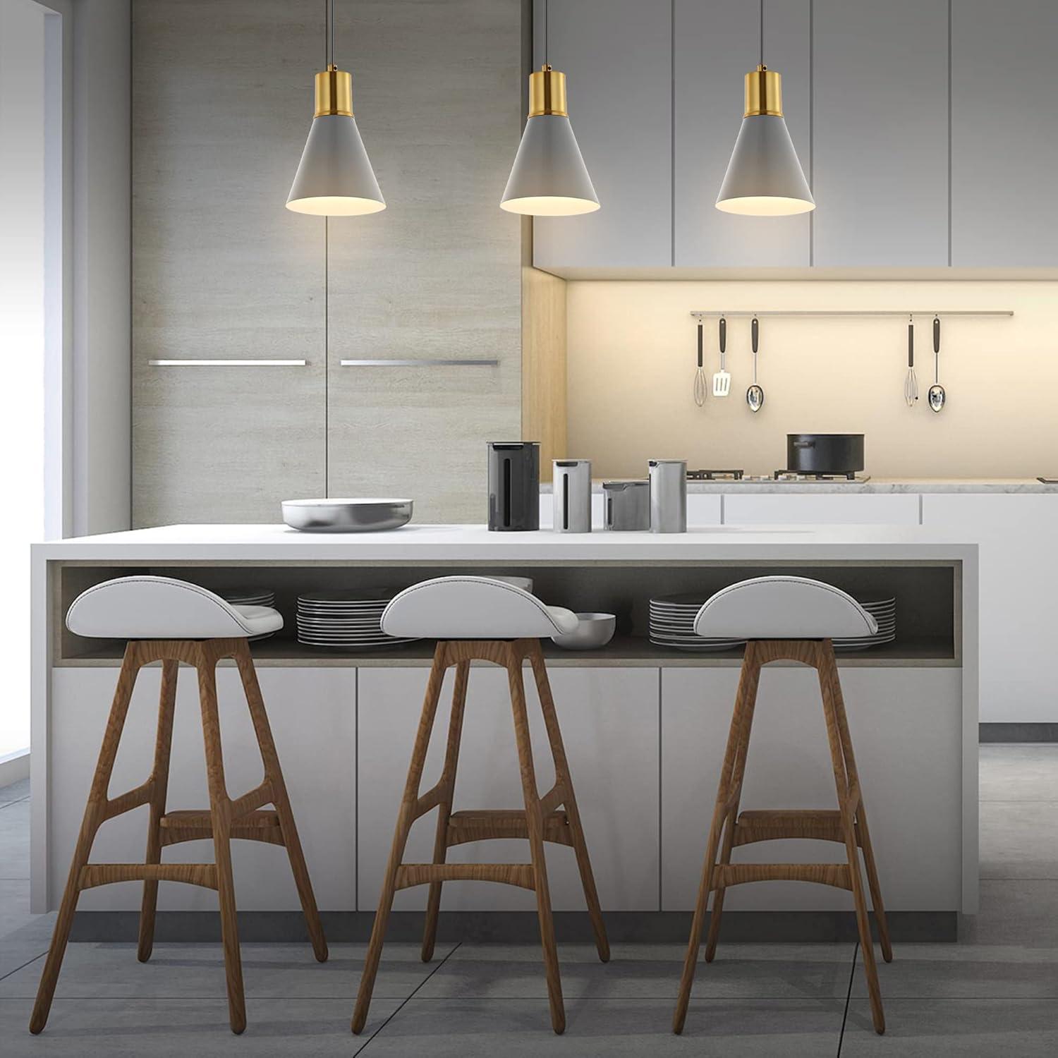 Apollo Adjustable Trio Pendant in Gray/Brass Gold with LED Lights