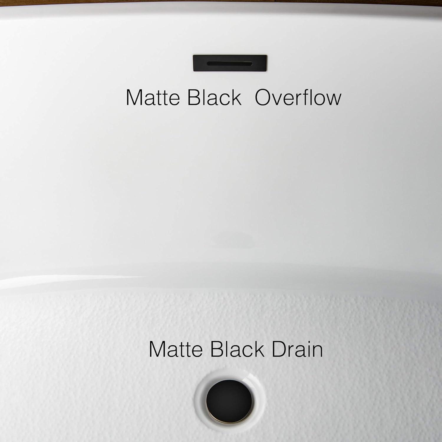 WOODBRIDGE 67" Acrylic Freestanding Bathtub Contemporary Soaking White Tub with Matte Black Overflow and Drain,B0010-MB-Drain &O