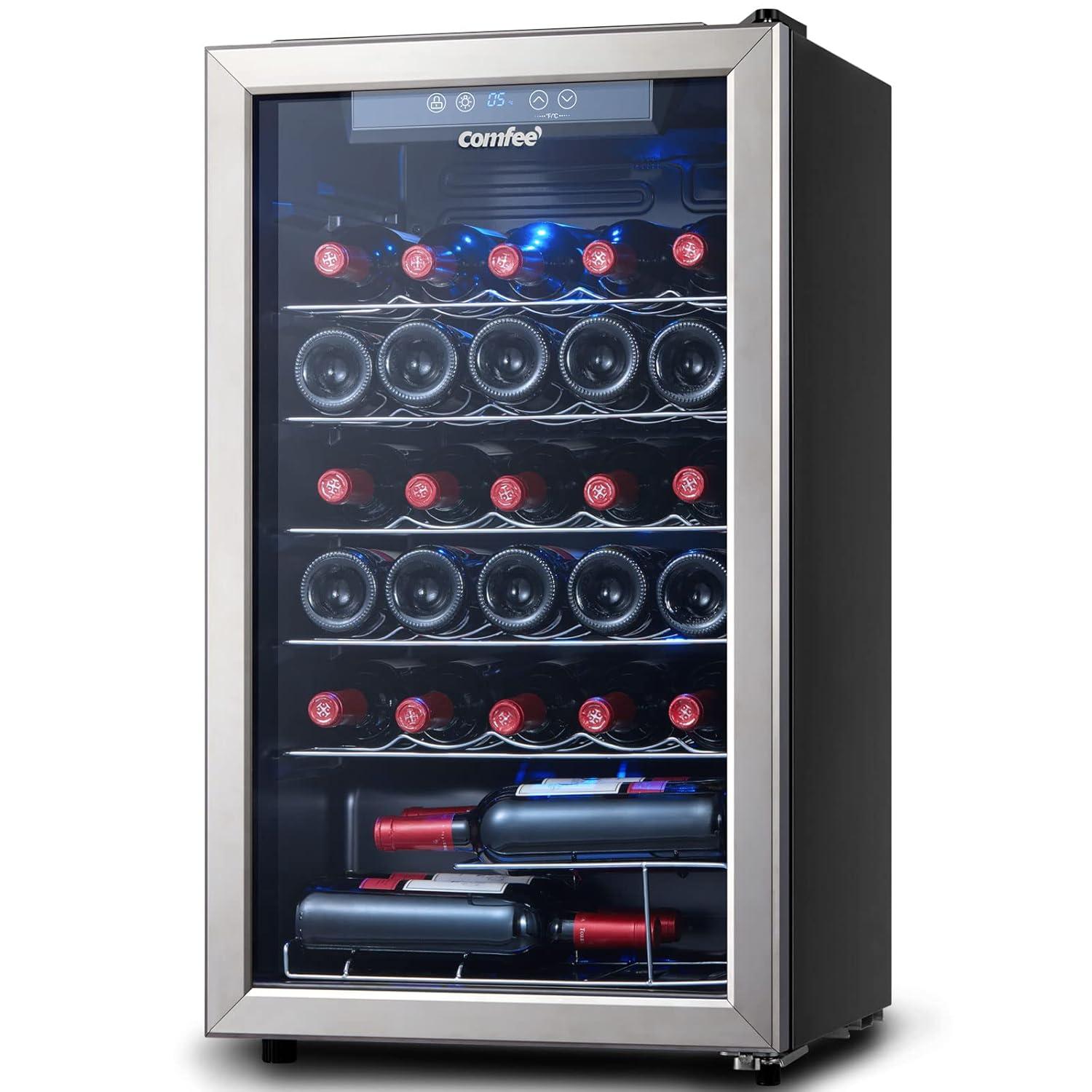 Comfee 18.9-in. 29-Bottle Freestanding Indoor Wine Cooler, Stainless Steel