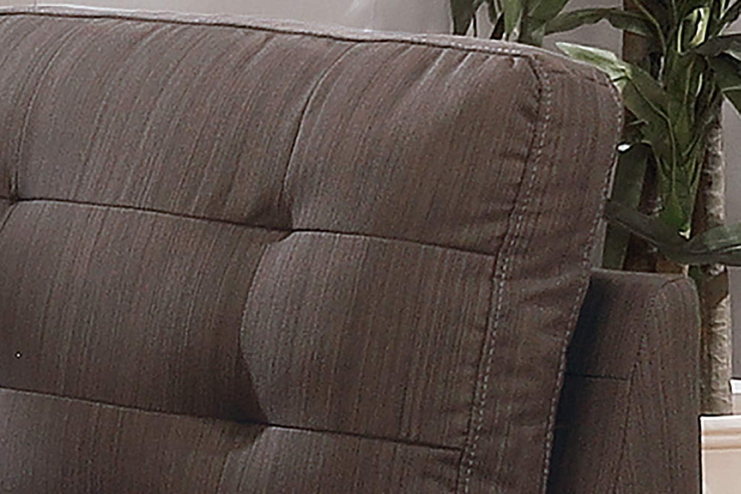 Poundex Fabric 3 Piece Sectional Sofa Set with Ottoman in Black Coffee