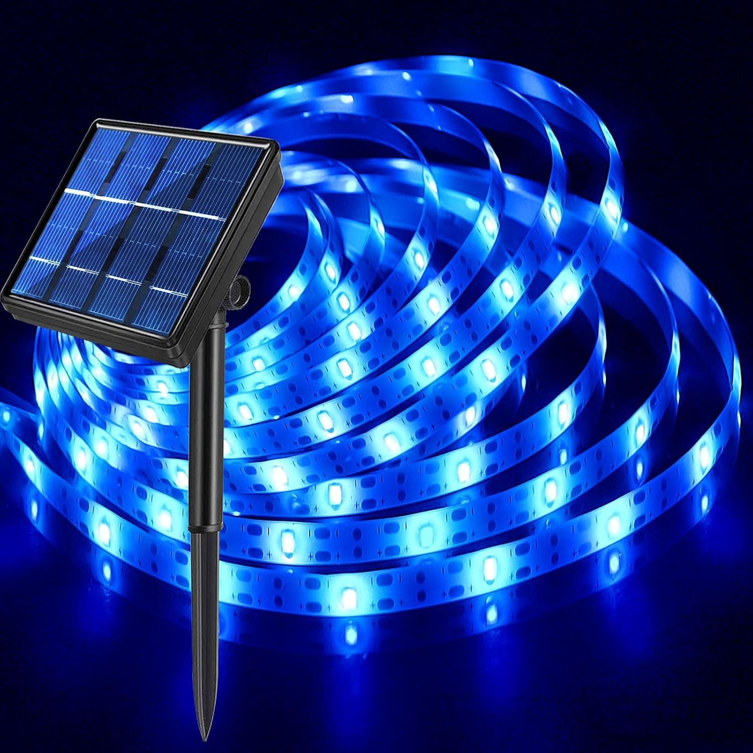 Blue Solar Powered LED Outdoor Twinkle Strip Lights