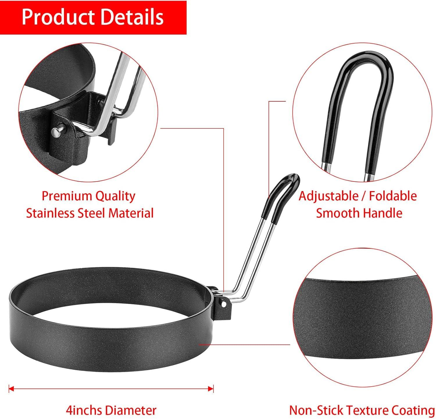 Eggs Rings 4 Pack Stainless Steel Egg Cooking Rings Pancake Mold for frying Eggs and Omelet, Black