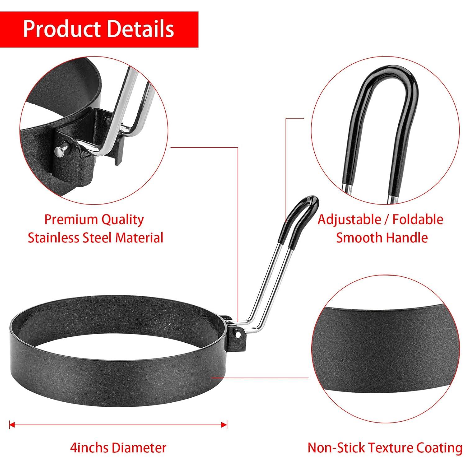 Eggs Rings 4 Pack Stainless Steel Egg Cooking Rings Pancake Mold for frying Eggs and Omelet, Black