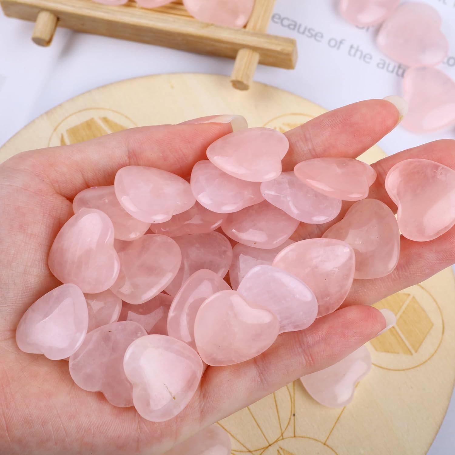 20-Piece Pink Rose Quartz Heart-Shaped Healing Stones Set