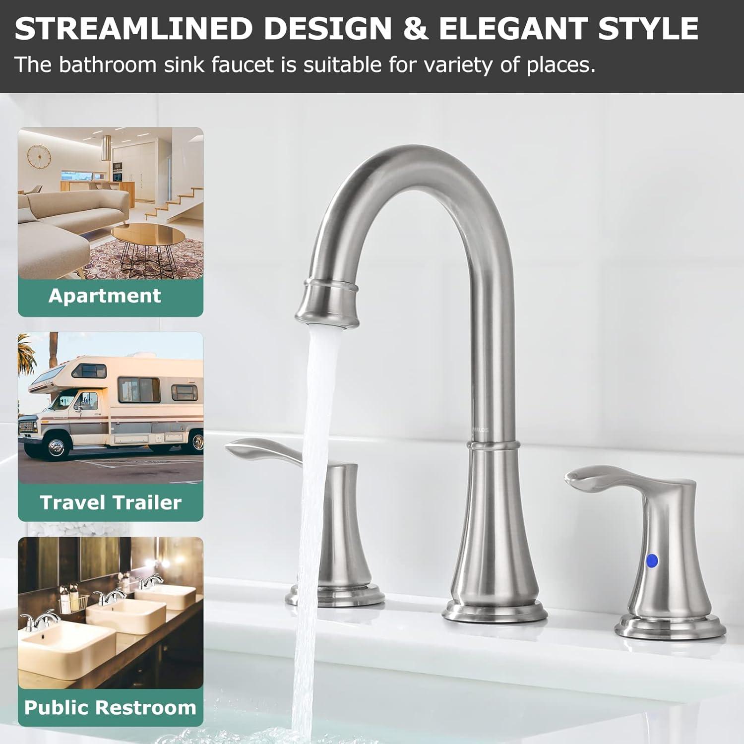 Brushed Nickel Widespread Bathroom Faucet with High Arch Spout