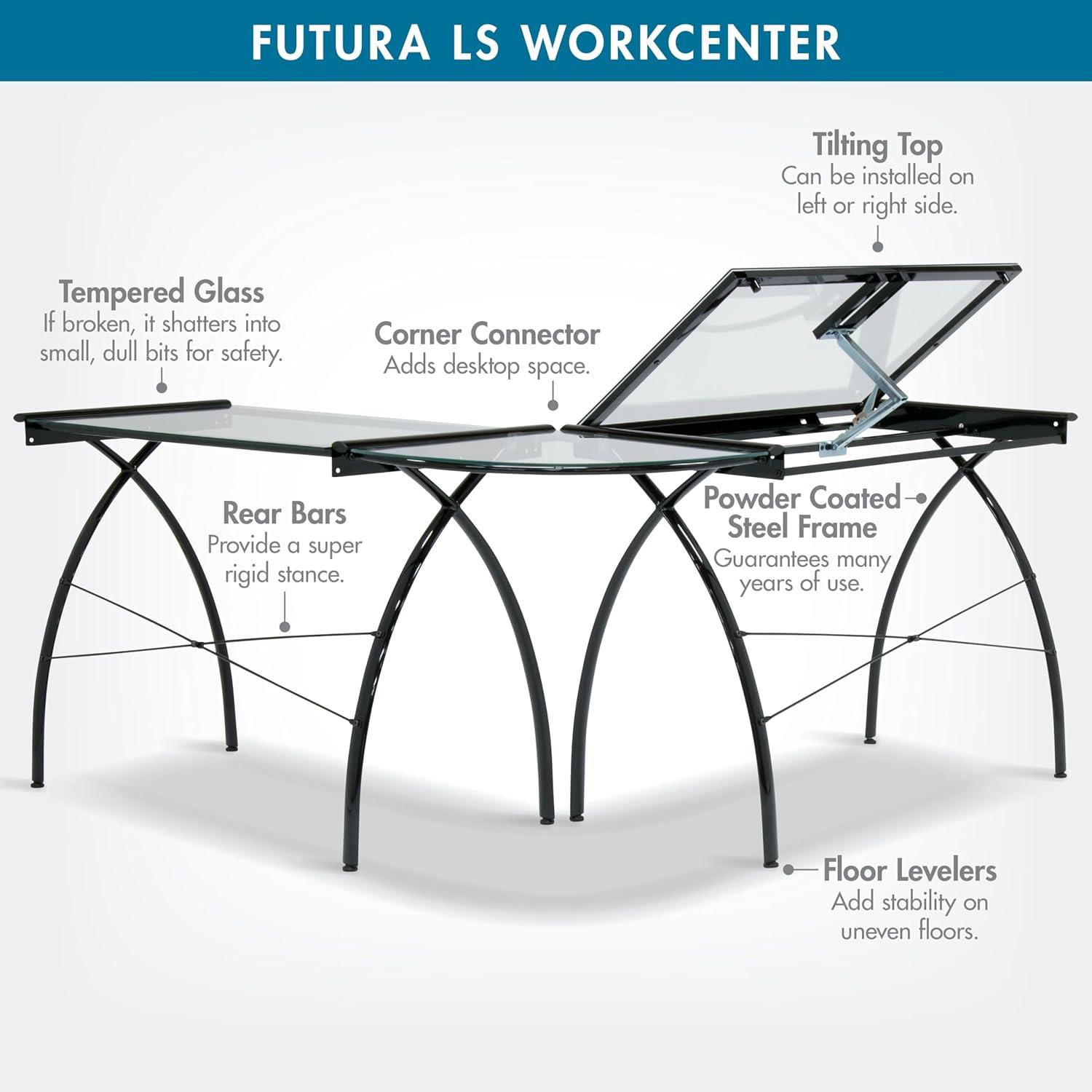 Inbox Zero Courson L-Shaped Glass Top Drafting Table