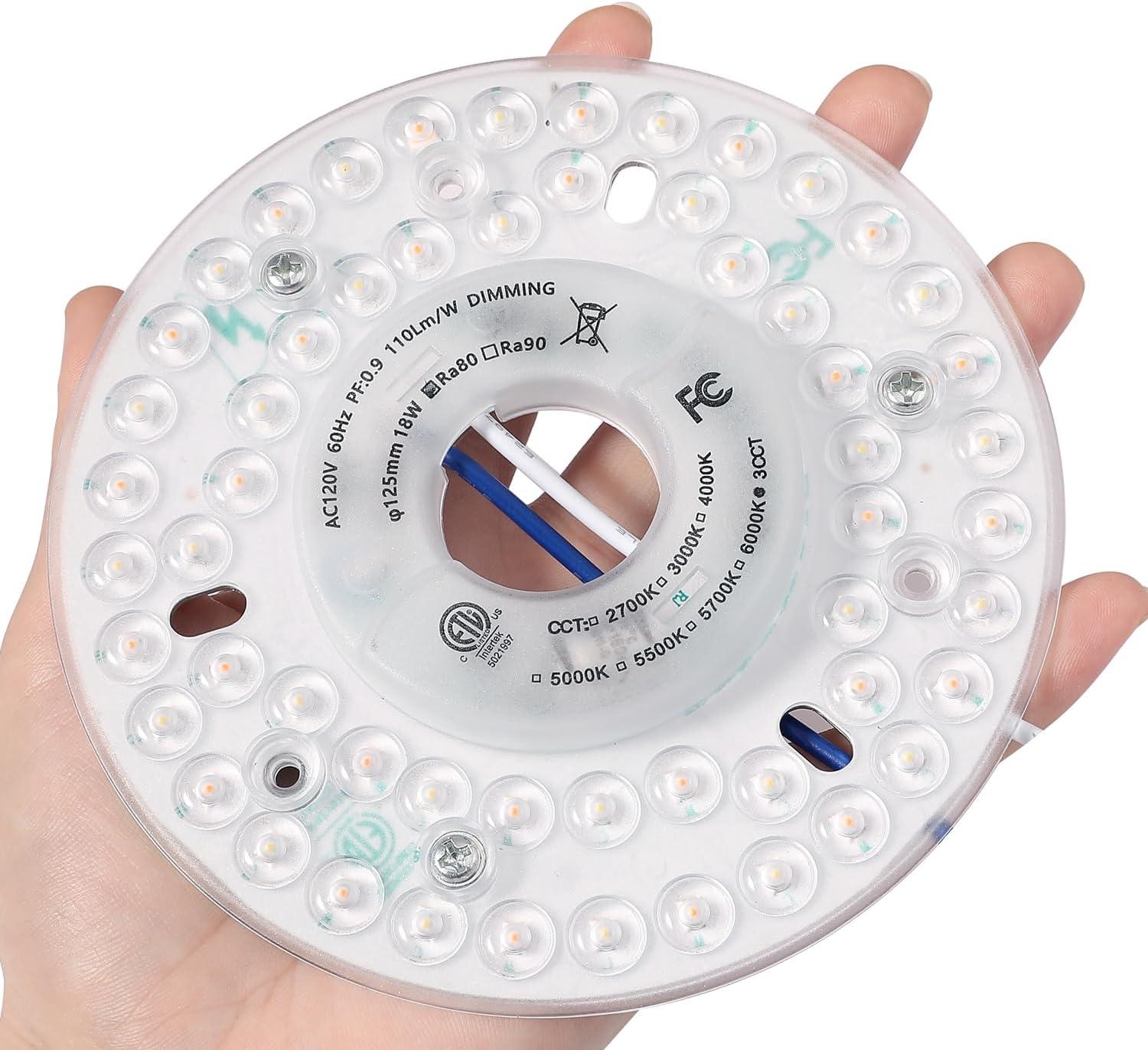 4.92'' LED Ceiling Fan Light Retrofit Kit, Ceiling Flush Light, Ceiling Fan Light Replacement Panel PCB 2200Lm 120V 18W (3CCT)