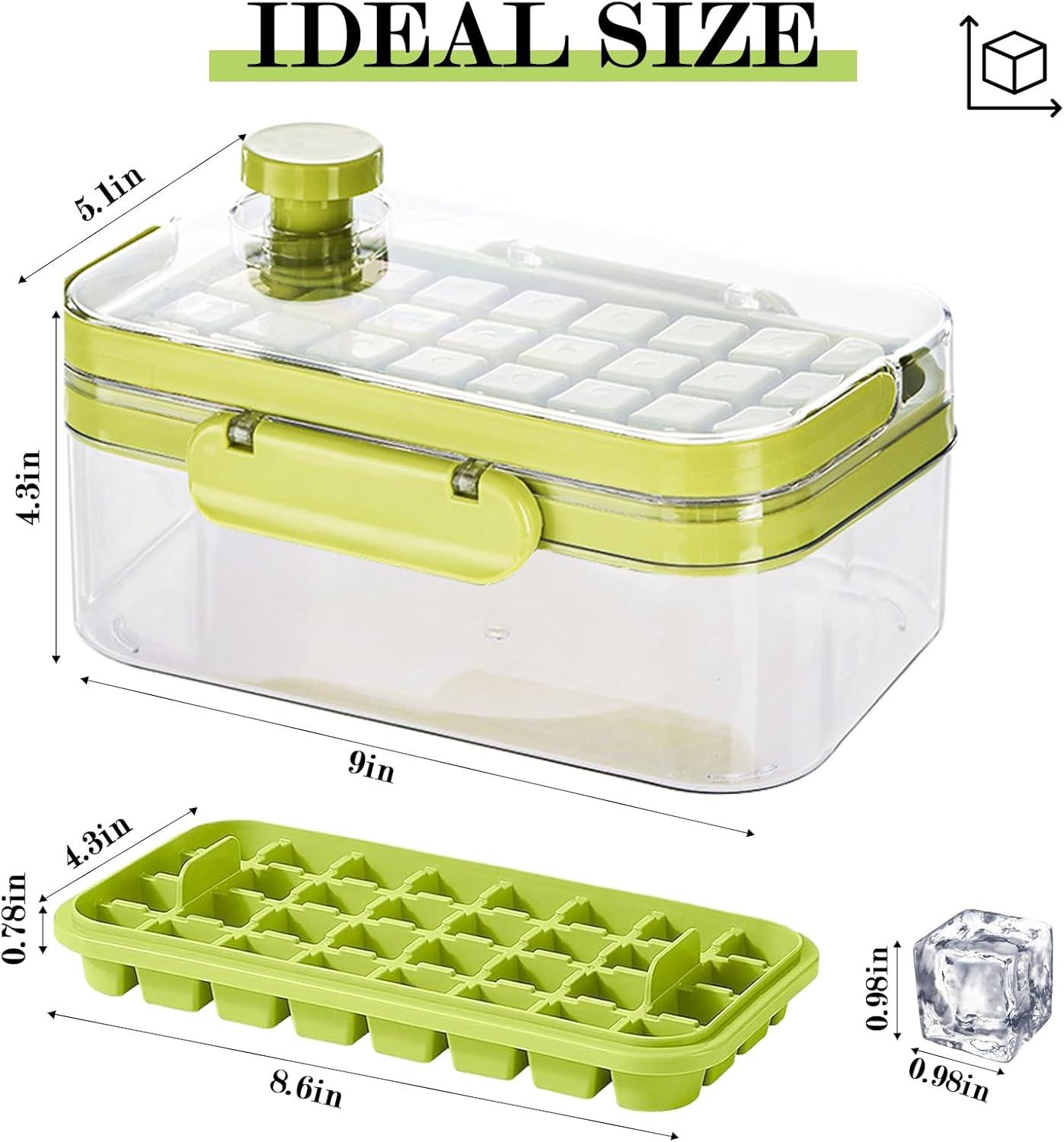 Ice Cube Tray with Lid and Bin, 2 Pack for Freezer, 64 Pcs Ice Cube Mold (Green)