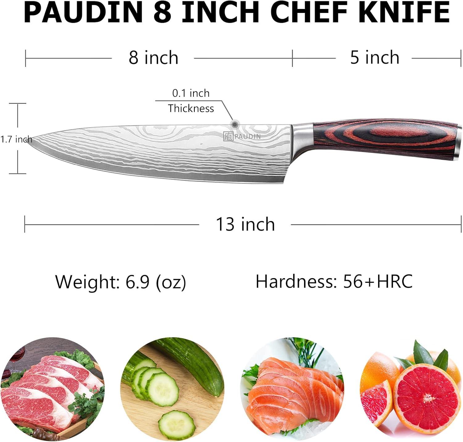 PAUDIN Chef Knife, 8 Inch High Carbon Stainless Steel Sharp Kitchen Knife with Ergonomic Handle, Gift Box for Family & Restaurant C80