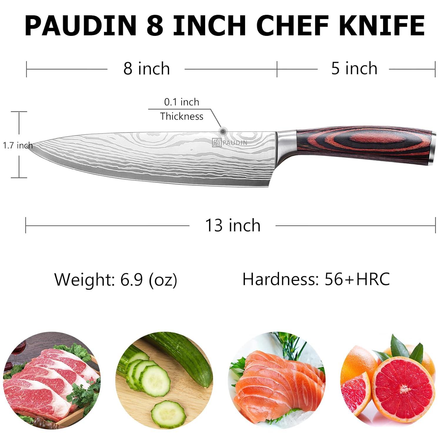 PAUDIN Chef Knife, 8 Inch High Carbon Stainless Steel Sharp Kitchen Knife with Ergonomic Handle, Gift Box for Family & Restaurant C80