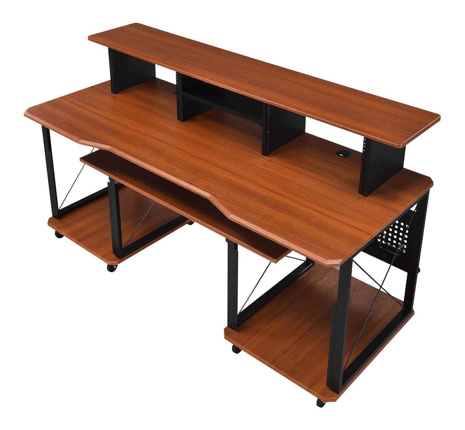 Acme Furniture Megara 72" Decorative Bookshelf Cherry and Black: Sturdy Metal Frame, Wood Composite Surface, Open Storage Shelf