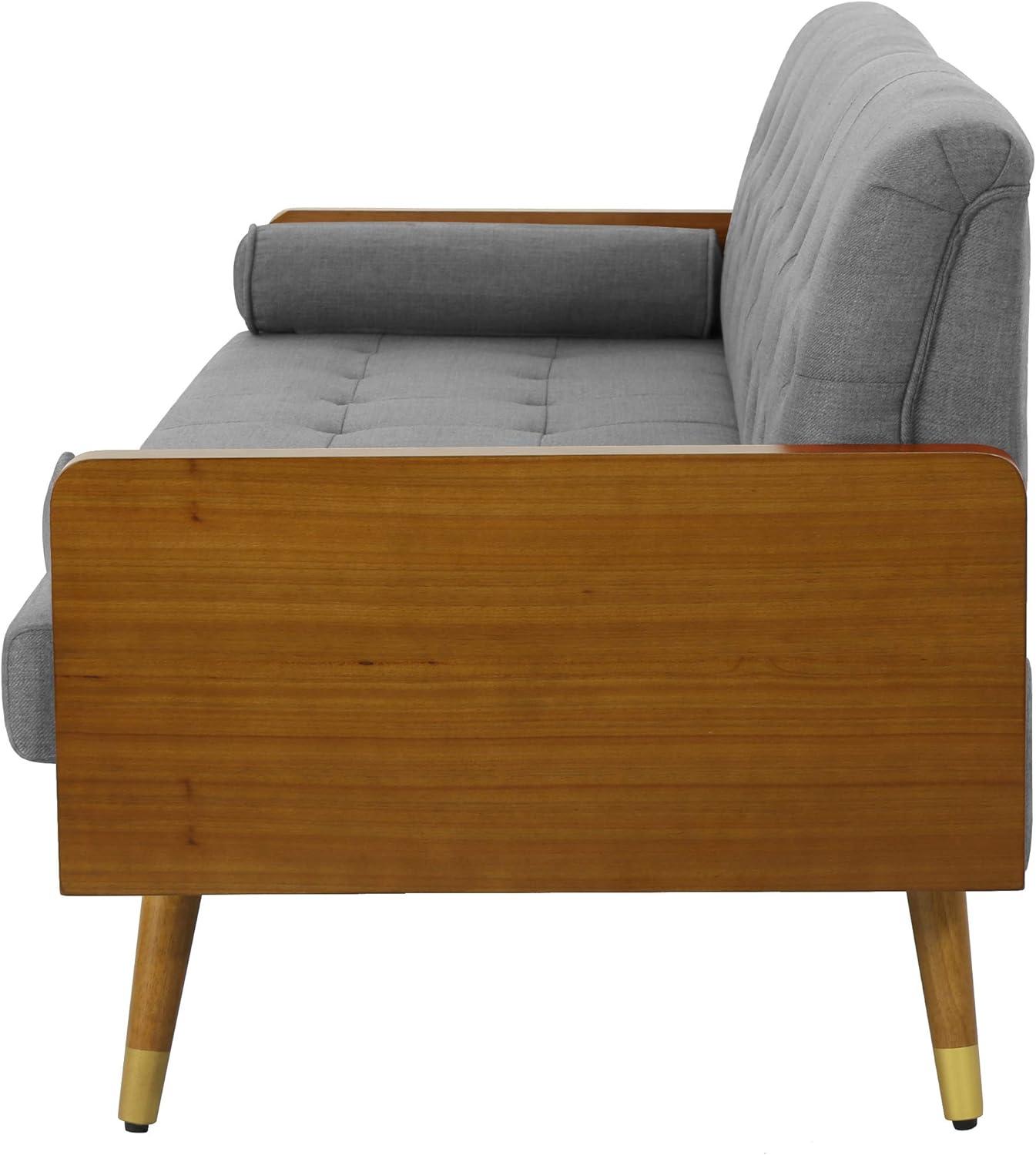 GDFStudio Aidan Mid Century Modern 72.25" Tufted Upholstered 3 Seater Sofa,Gray/Dark Walnut/Gold