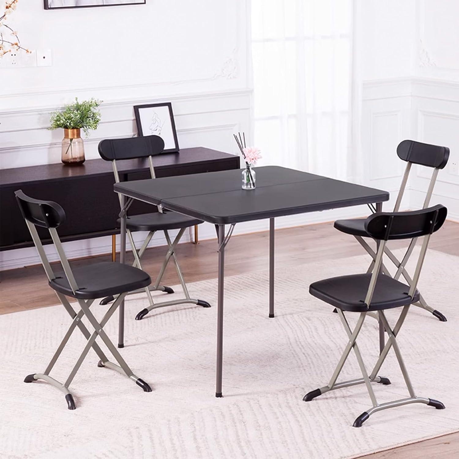 Amazon Basics 34 inch Portable Folding Dining Table with Carrying Handle, Black, 33.9 x 29.1 x 33.9 inch, Square