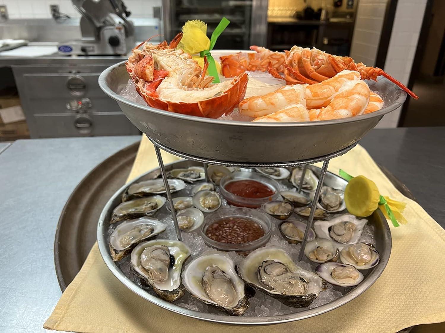 Two Tier Seafood Tower Set with Small Aluminum Trays and Stand