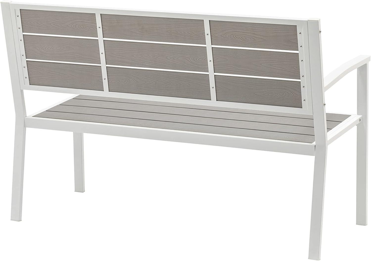 Modern White Stainless Steel 51" Patio Bench with Poly-Resin Slats