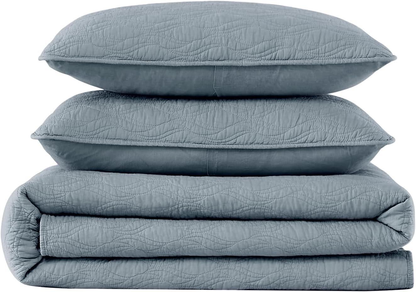 palassio Blue Cotton Quilt California Cal King Size Bedding Sets with Pillow Shams,Oversized Lightweight Soft Bedspread Coverlet, Cozy Bed Cover for All Season, 3 Pieces, 118x106 inches