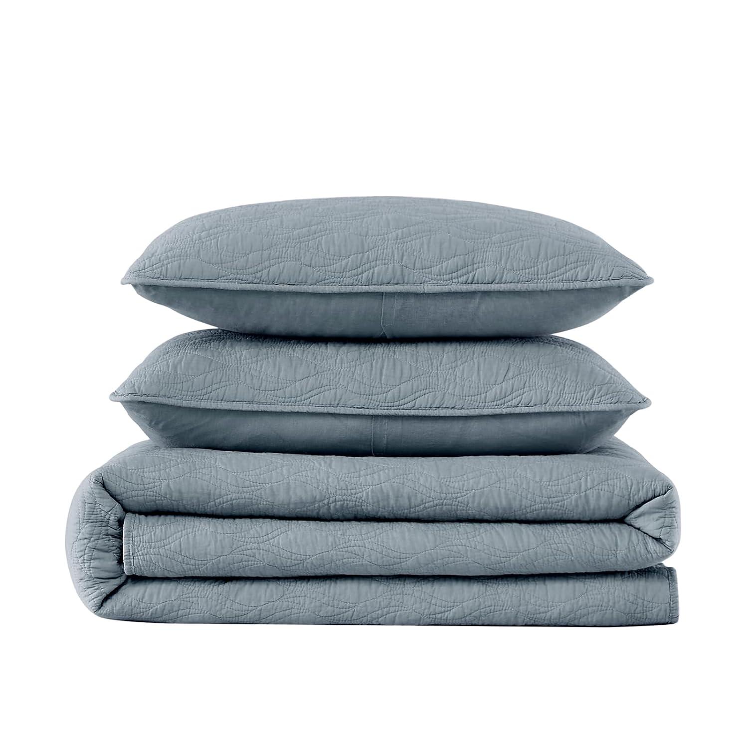 palassio Blue Cotton Quilt California Cal King Size Bedding Sets with Pillow Shams,Oversized Lightweight Soft Bedspread Coverlet, Cozy Bed Cover for All Season, 3 Pieces, 118x106 inches