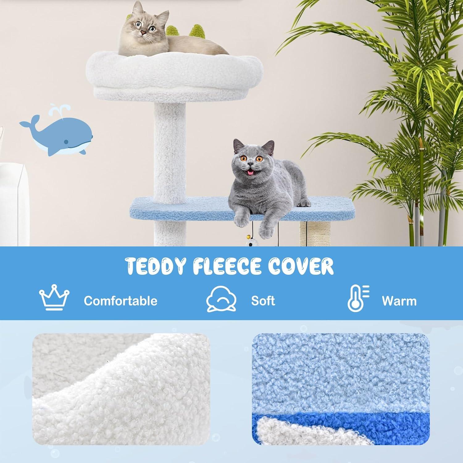 Kadyn Cat Tree for Large Cat, Cat Tower Heavy Duty, Extra Tall Cat Condo, 3-level Cat Tower with Sisal Covered Scratching Posts-Blue