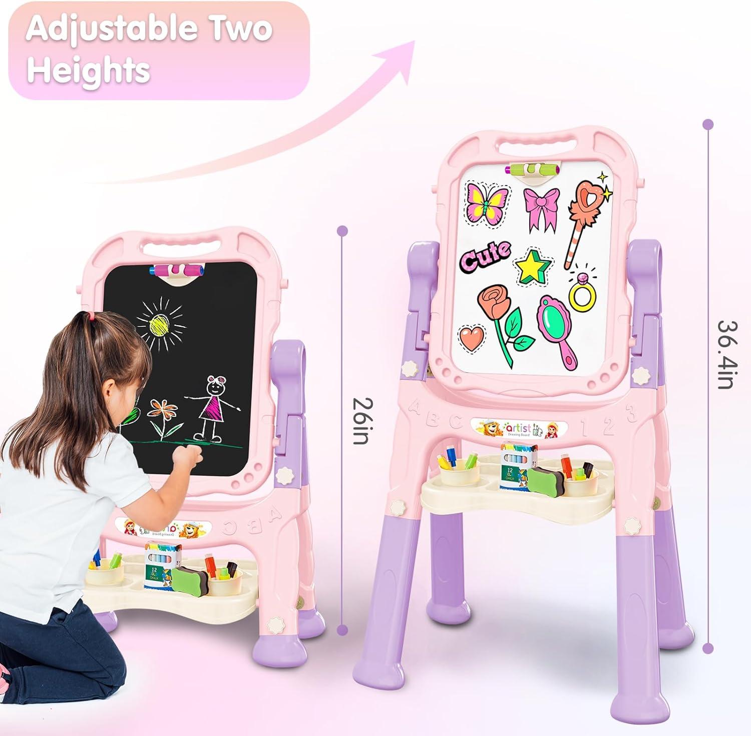 Pink Adjustable Freestanding Double-Sided Magnetic Art Easel